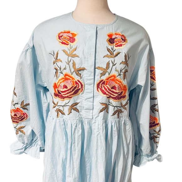 Anthropologie Samant Chauhan Tiered Embroidered Maxi Dress, Blue Size M NWT - Picture 7 of 12